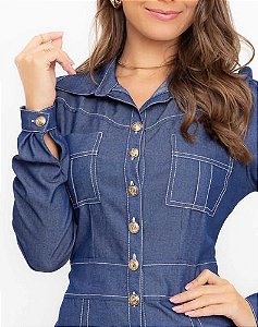 Vestido sarja denin Manga Longa