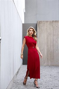 Vestido Malha Rib com cinto