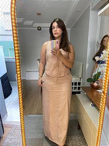 Conjunto feminino alfaiataria saia e colete