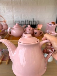 Conjunto De Chá Em Porcelana Com Bule Rosa 700 Ml