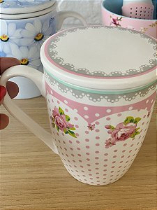 Caneca de Porcelana com Infusor para Chá Floral