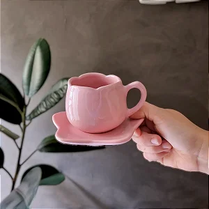 Xícara e Pires para Chá Tulipa Rosa 200ml