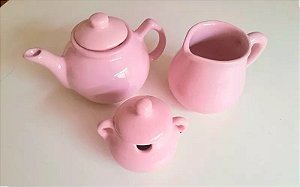 Conjunto De Chá Em Porcelana Com Bule Rosa 700 Ml