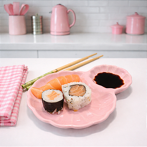 Prato para Sushi Flor em Cerâmica Rosa