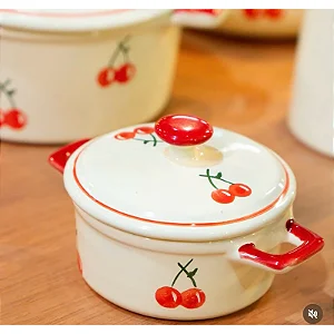Caçarola Pequena de Cerâmica Decorada com Cerejinhas Linha Tutti Frutti