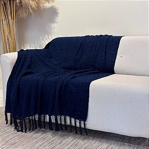 Manta Decorativa em Chenille-Azul Marinho-1,80x1,20.