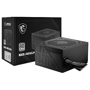 Fonte MSI MAG A600DN, 600W, 80 Plus White, PFC Ativo, Com Cabo, Preto