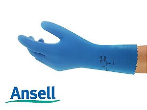 Luva Látex Alphatex 88-350 CA34059 Ansell Azul com Forro Silver (CA 34059)