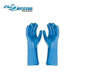 Luva em PVC Sem Forro Azul CA34592 Com Palma Áspera (CA 34592)