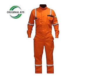 Macacão RF NR10 Offshore Padrão Petrobrás Laranja CA43832 Risco 1 e 2 Com Faixa Refletiva - Eqpro Industrial (CA 43832)