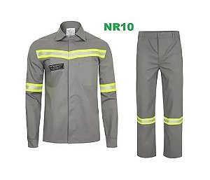 Conjunto Eletricista NR10 Risco 2 Cinza com Refletivo Verde - Inovare Uniformes CA50149 / CA50150