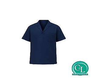 Camisa Brim Gola Italiana Manga Curta Azul Marinho sem Refletivo