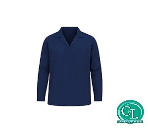 Camisa Brim Gola Italiana Manga Longa Azul Marinho sem Refletivo