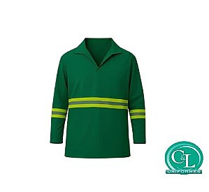 Camisa Brim Gola Italiana Manga Longa Verde com Refletivo Verde