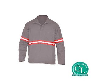 Camisa Brim Gola Italiana Manga Longa cinza com Refletivo Laranja