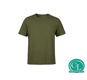 Camiseta Gola Careca na Malha 100% Algodão Manga Curta Verde Oliva