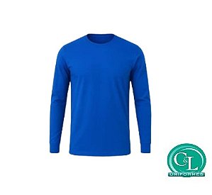 Camiseta Gola Careca na Malha 100% Algodão Manga Longa azul royal