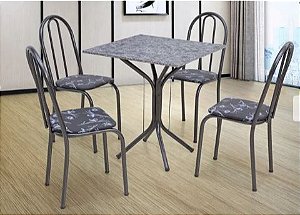 Conjunto Mesa Tampo Granito 4 Cadeiras Thais Artefamol Cromo Preto/Preto Flor