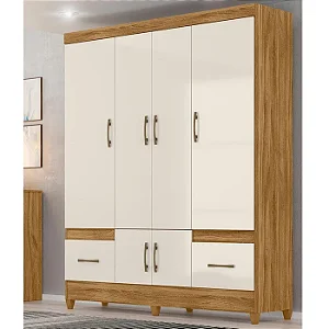 Guarda Roupa Casal MS912 4 portas 2 gavetas - Freijó / Off White Freijó/Cinza