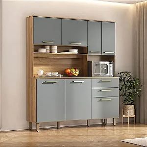 Kit Luciane 7 Portas e 2 Gavetas- Avela/Cinza Supremo - Luciane