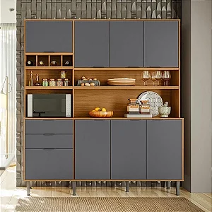 Kit Viena Com 8 Portas e 2 Gavetas Jequitibá/Cinza Fosco - Lukaliam