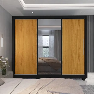 Roupeiro Royale Casal 3 Portas 1 Porta Com Espelho - Gelius