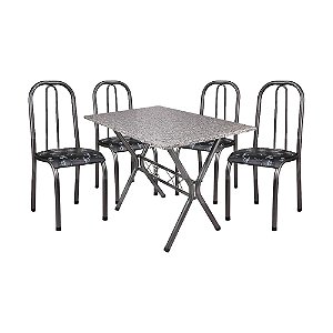 Conjunto Mesa Quality Roma Granito 120x75cm com 4 Cadeiras Preto Craqueado