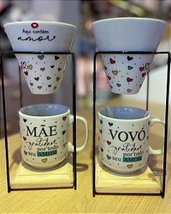 Caneca Com Coador Em Porcelana + Suporte Vovós - Xícaras