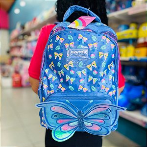 Kit Mochila 2Em1 Rodas Costas + Lancheira + Estojo Borboleta