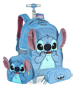 Kit Mochila Escolar Costas E Rodinhas Stitch & Angel
