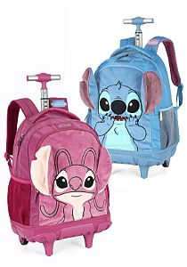 Kit Mochila Escolar Costas E Rodinhas  Stitch & Angel