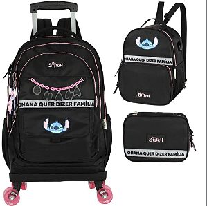 Mochila Infantil Rodinhas 360 Stitch com Lancheira e Estojo MC50082SC Preto