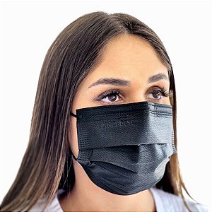 Máscara descartável preta tripla proteção 50un