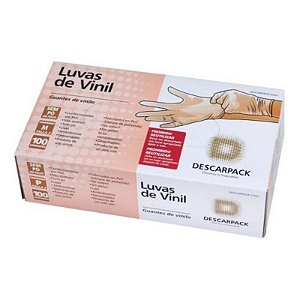 Luva de vinil Descarparck sem pó com 100 unidades