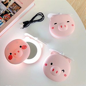 Mini ventilador espelho porquinho rosa