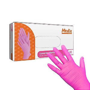 ￼Luva de Nitrilo Rosa s/ pó cx c/100 - Medix