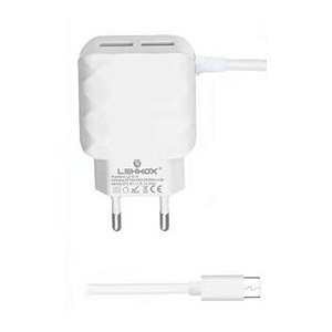 Carregador de celular 3.1a com 2 portas usb e cabo v8 - Lehmox (LE-514)