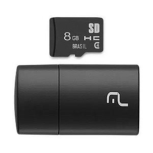 Pen drive 2 em 1 leitor USB + cartão de memória classe 4 8GB preto - Multilaser (MC161)