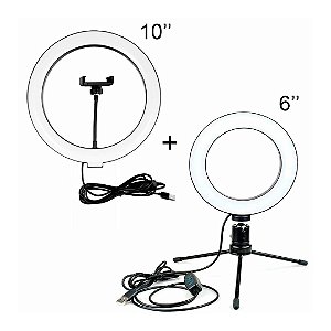 Kit com 2 ring light iluminador led 10 e 6 polegadas (OR-PL610)