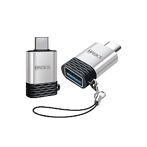 Adaptador Hrebos USB-C para USB-A OTG Prata/Preto (HS-222)