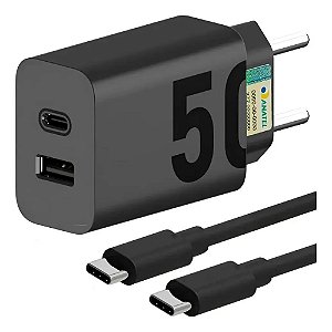 Carregador de celular turbo 50W Type-C + USB com cabo 1 metro Lehmox (LE-491 A+C)