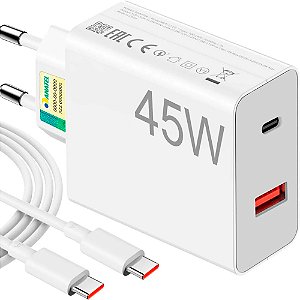 Carregador de celular turbo 45W PD USB com cabo Type-C 1 metro Lehmox (LE-407 A+C)