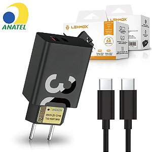 Carregador de celular turbo 30W Type-C + USB com cabo 1 metro Lehmox (LE-490 A+C)