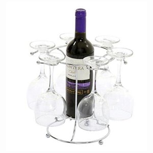 Suporte porta vinho 6 taças aço cromado