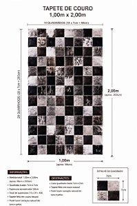 TAPETE COURO PRETO E BRANCO 1,00m x 2,00m