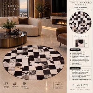 TAPETE COURO BRANCO E PRETO 1,00m