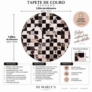 TAPETE COURO PRETO E BRANCO MESCLADO 1,50m