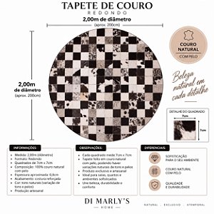 TAPETE COURO PRETO E BRANCO 2,00m