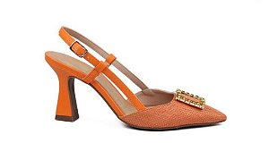 SCARPIN SALTO TAÇA RÁFIA LARANJA