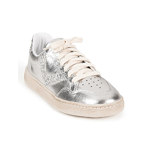 Tenis Couro Prata Glitter
